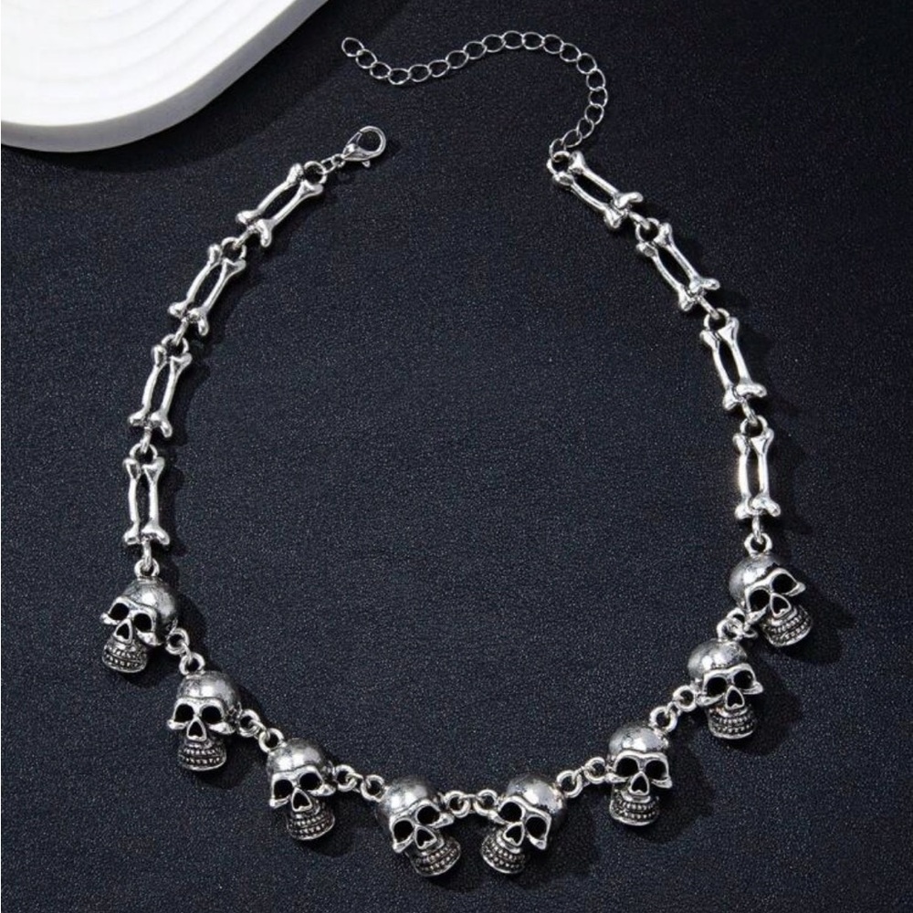 Silver Skull Choker Necklace - Picture 4 of 5